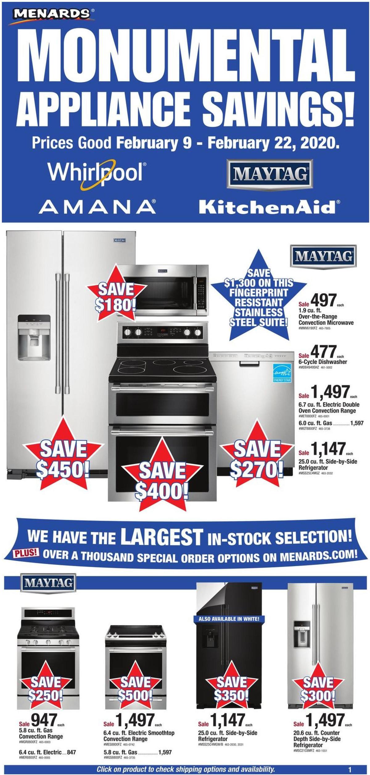 Menards Appliance Flyer Weekly Ad from February 9