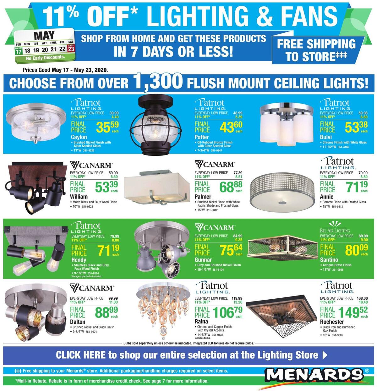 Menards Lighting and Fans Sale Weekly Ad from May 17