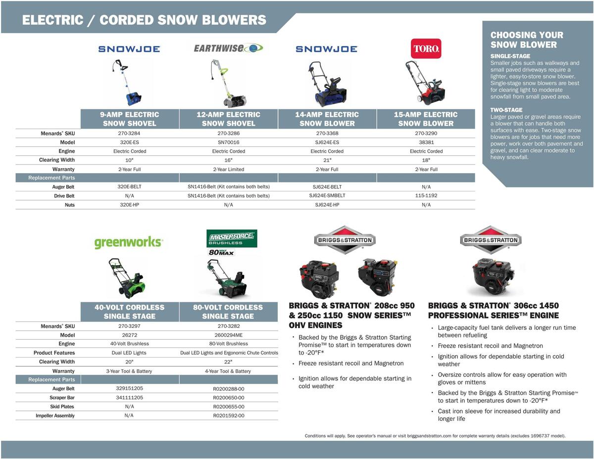 Menards Winter Snow Lineup Weekly Ad from September 28