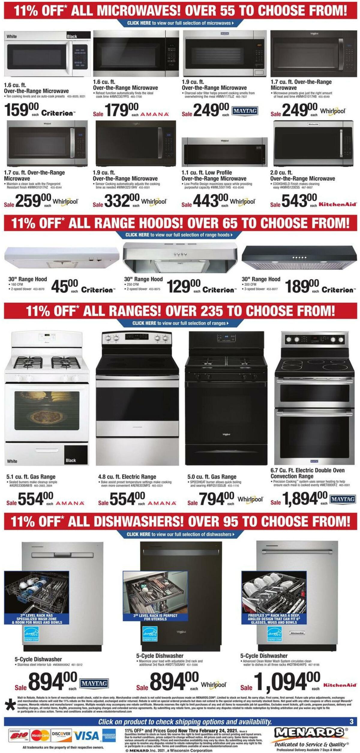 Menards President's Day Appliance Event Weekly Ad from February 21