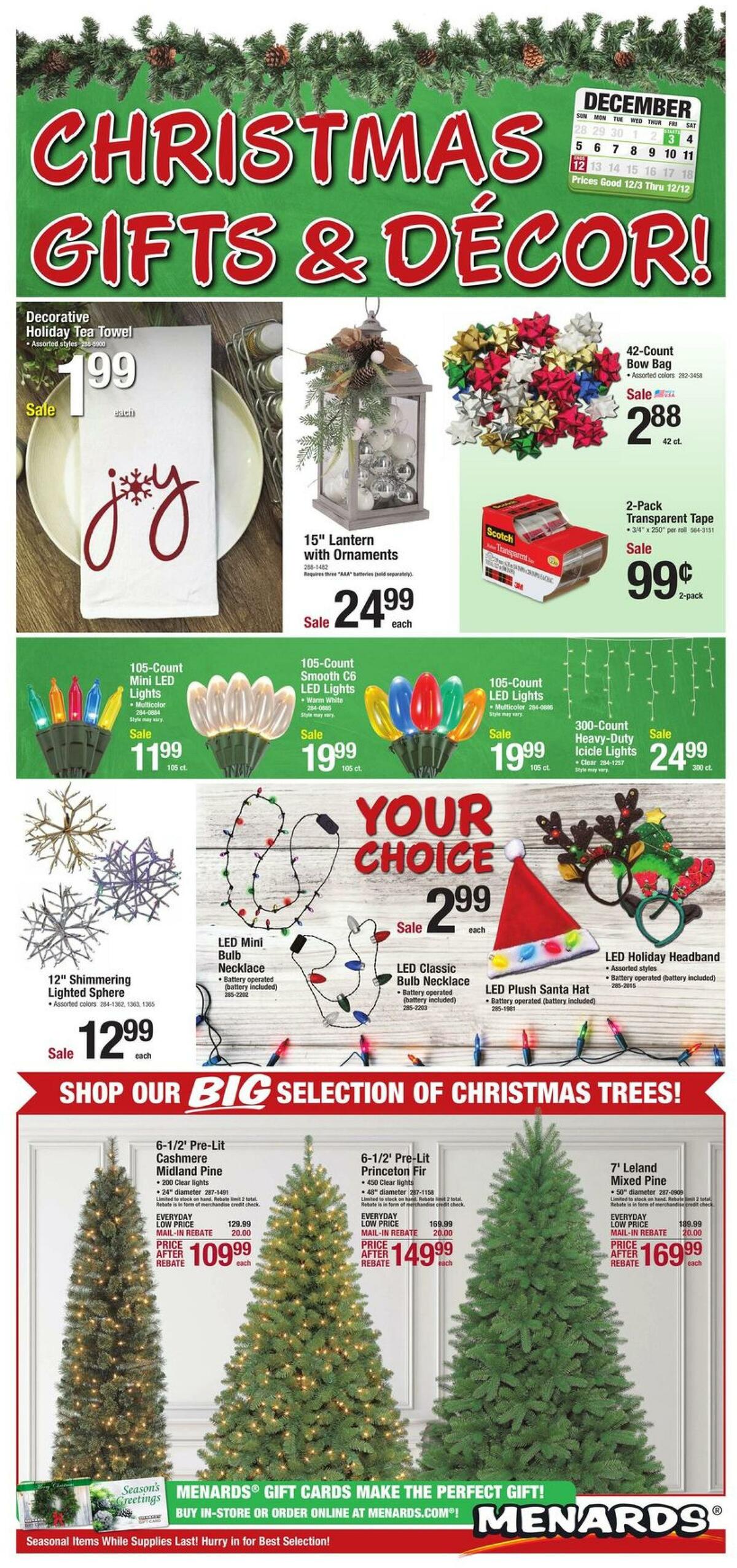 Menards Christmas Gifts & Decor Weekly Ad from December 3