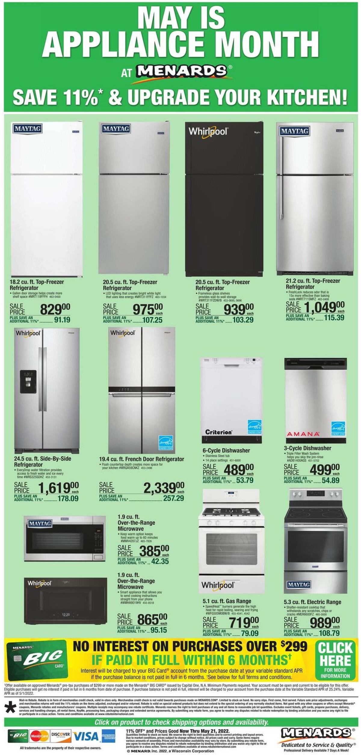 Menards May is Appliance Month Weekly Ad from May 11