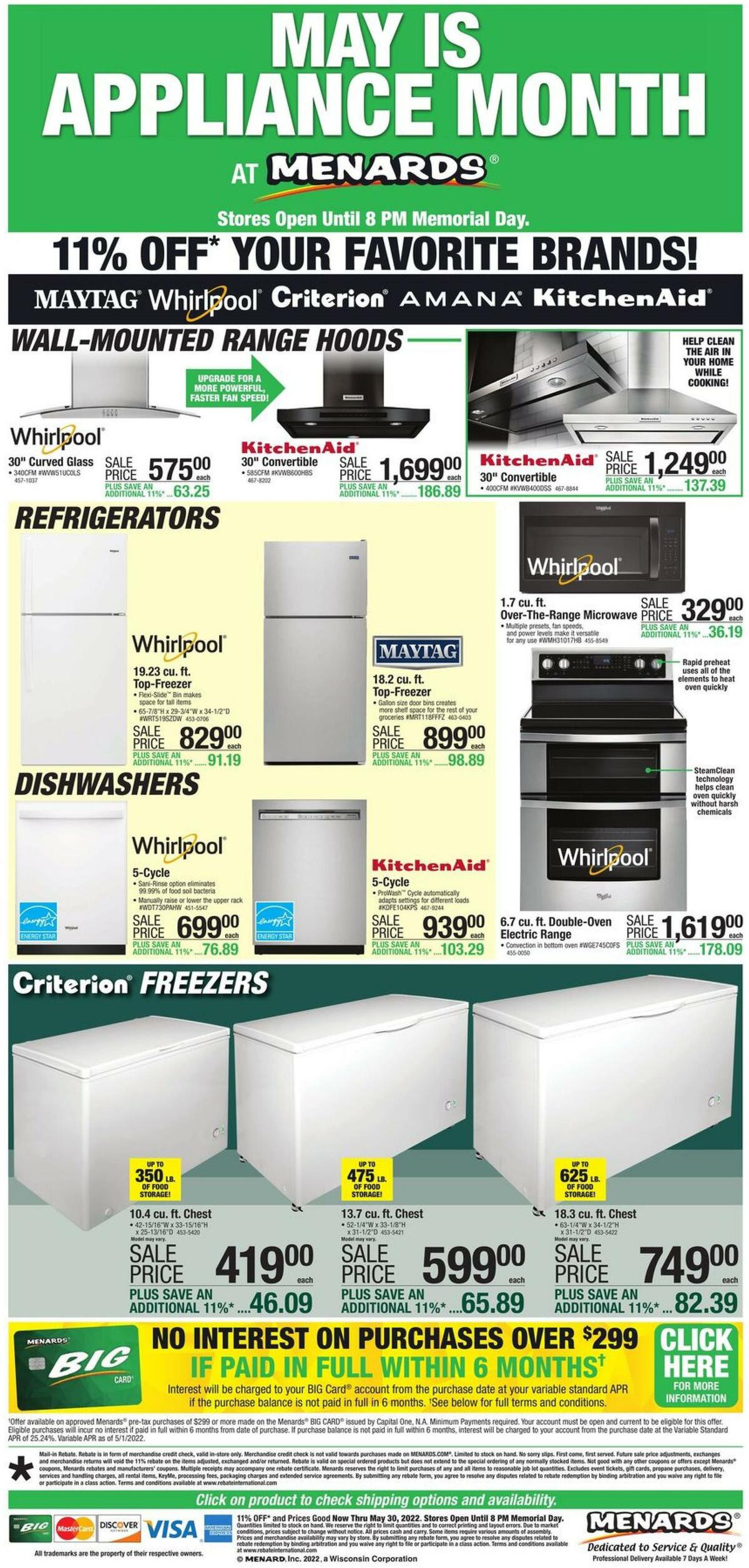 Menards Memorial Day Appliance Event Weekly Ad from May 19