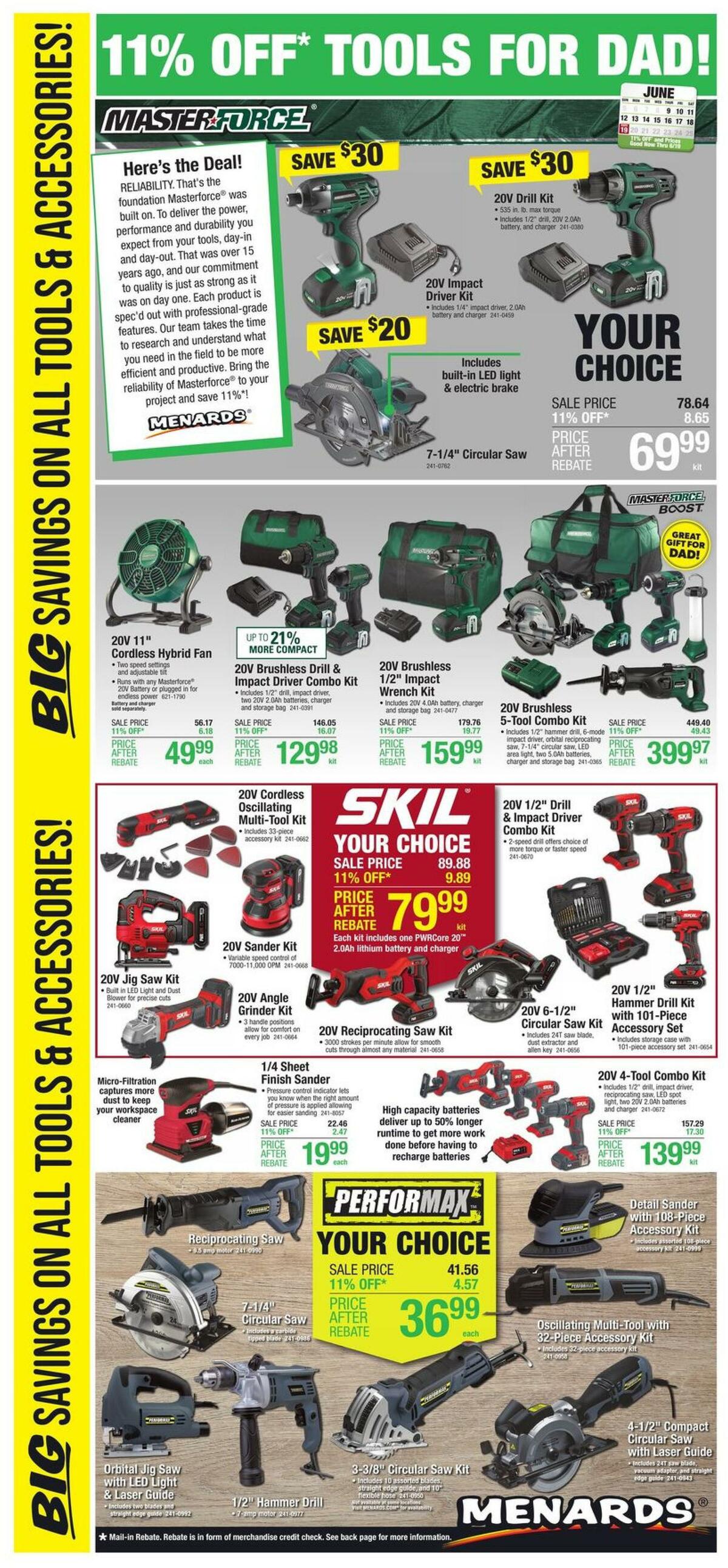 Menards 11% OFF TOOLS FOR DAD Weekly Ad from June 8