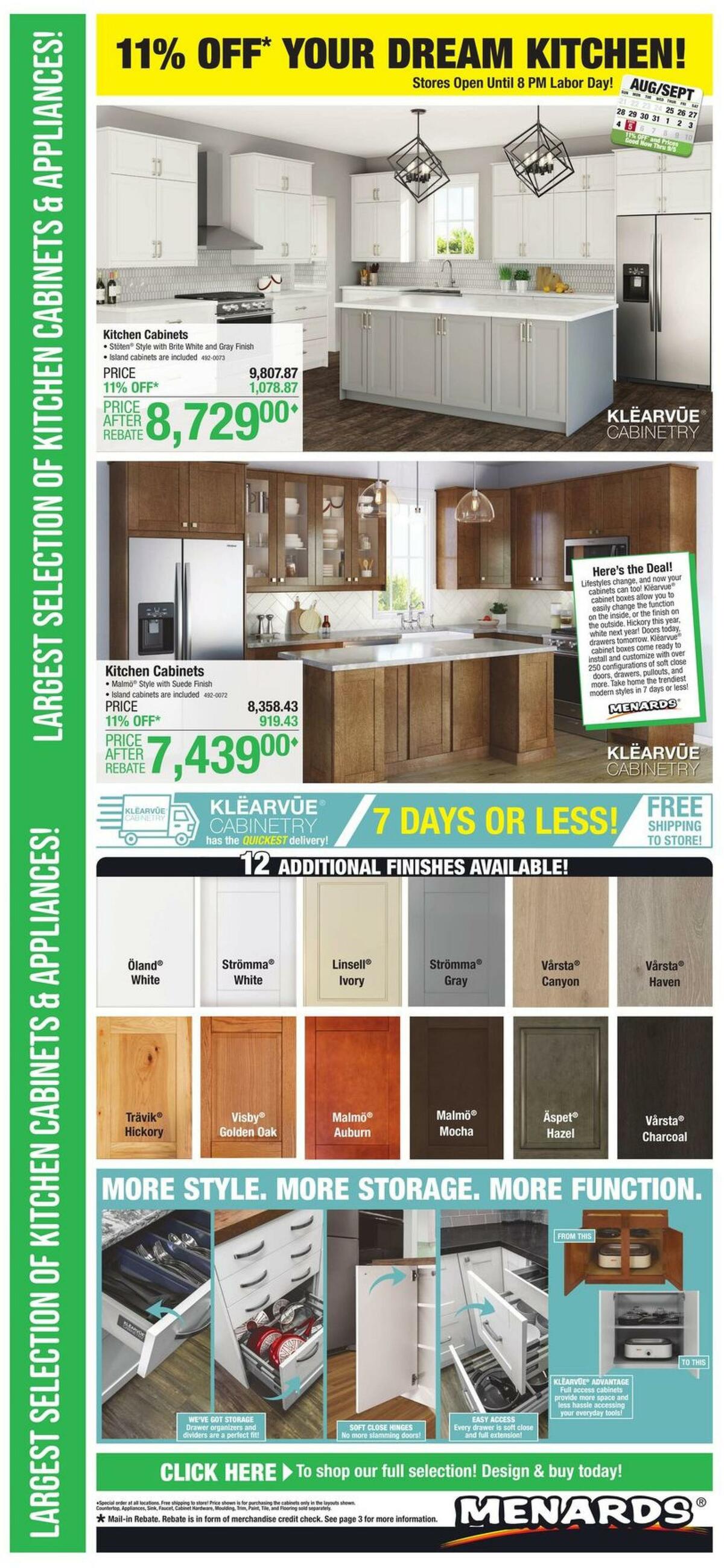 Menards 11% Off Your Dream Kitchen! Weekly Ad from August 25