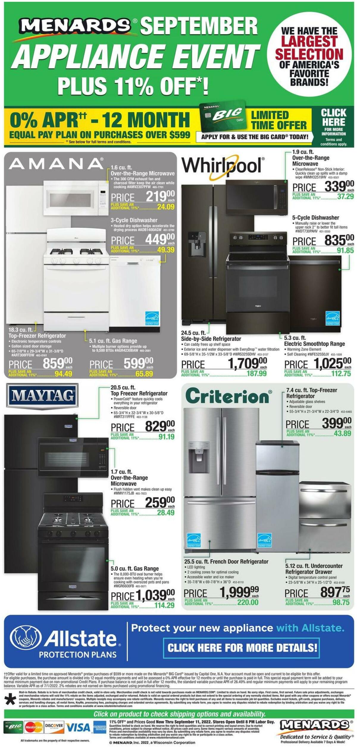 Menards LABOR DAY APPLIANCE EVENT Weekly Ad from August 31