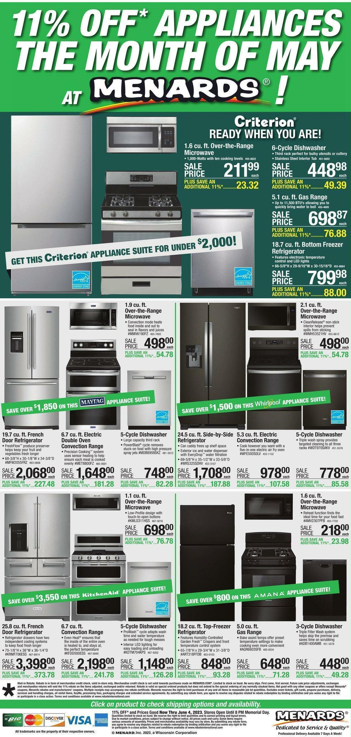 Menards Appliance Event Weekly Ad from May 25