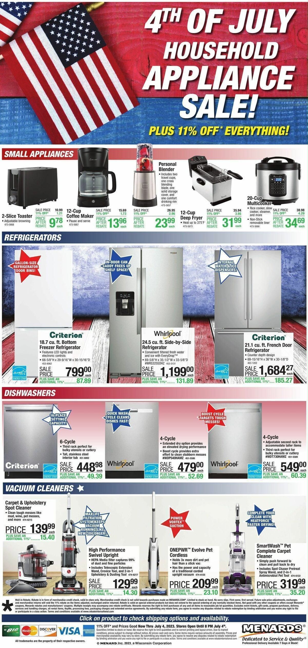 Menards Appliance July 4th Event Weekly Ad from June 22