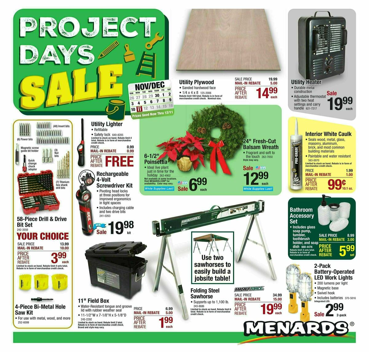 Menards Project Days Sale Weekly Ad from November 29