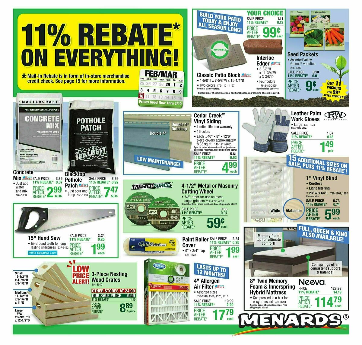 Menards 11% Rebate Sale Weekly Ad from February 28