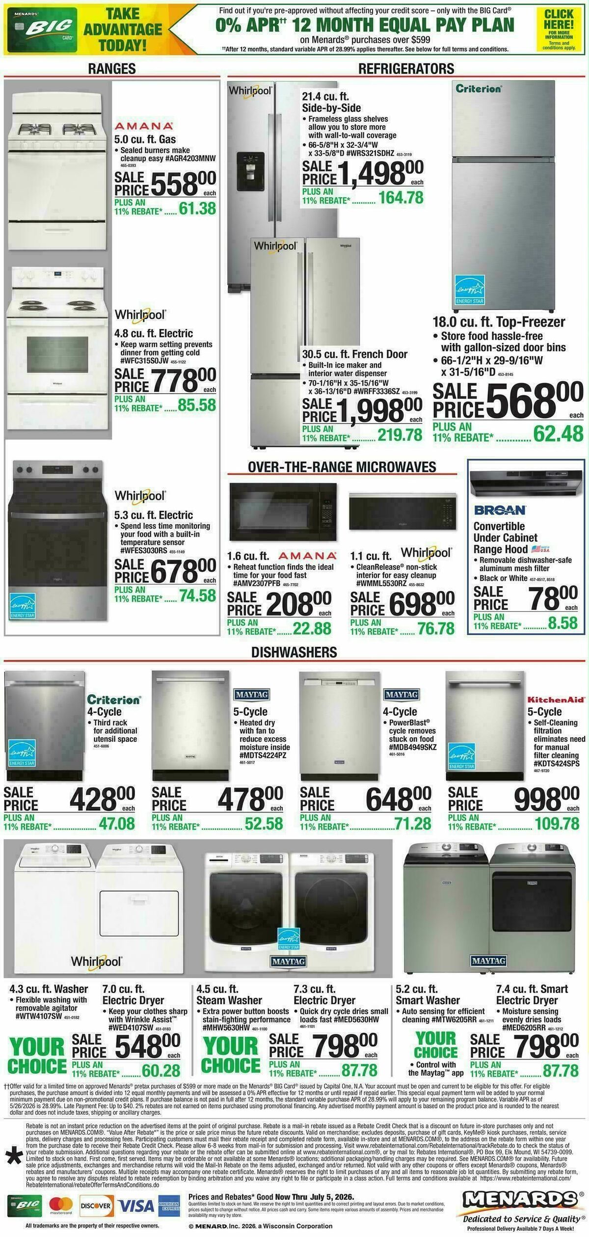 Menards Appliance Event Weekly Ad from June 24