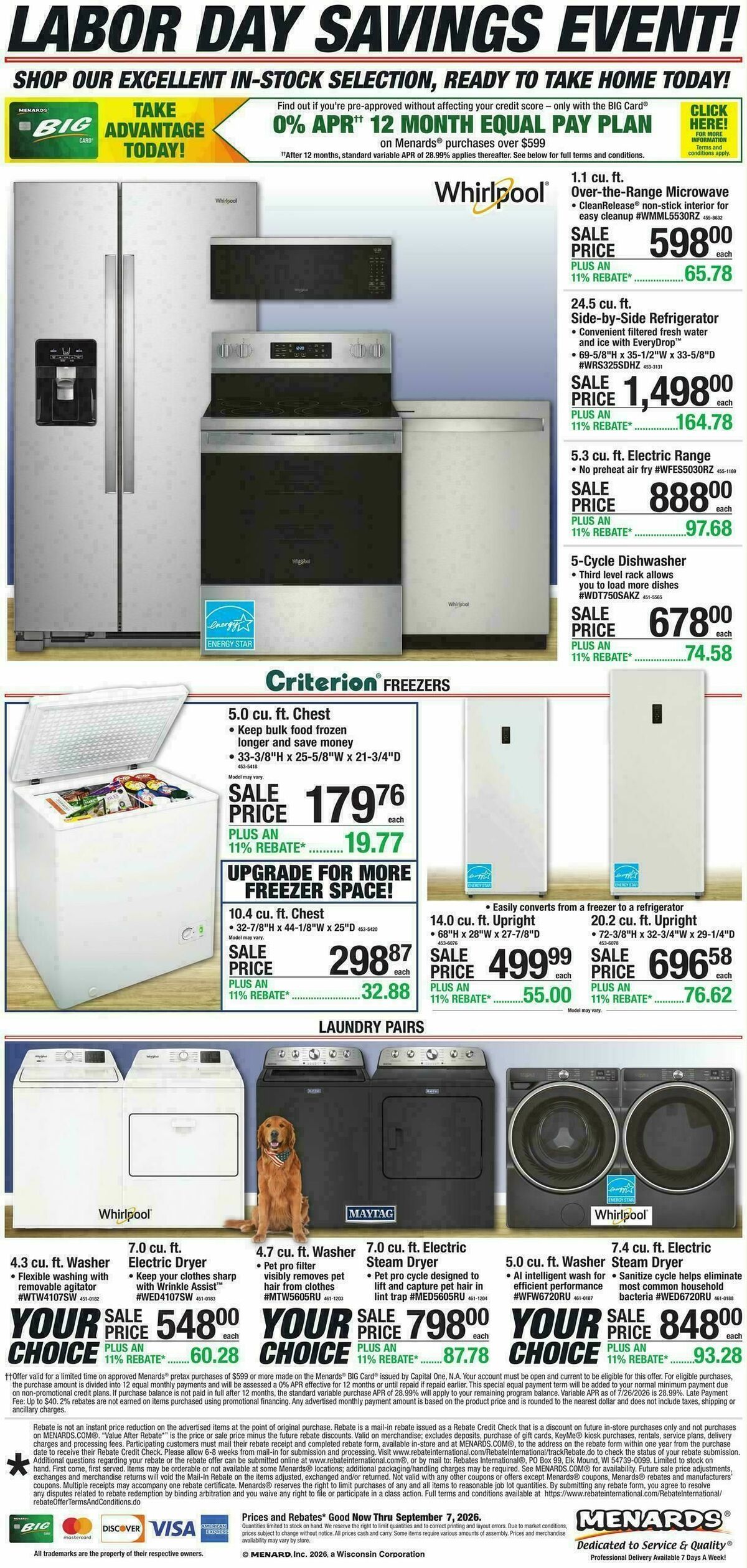 Menards Appliance Event Weekly Ad from August 26