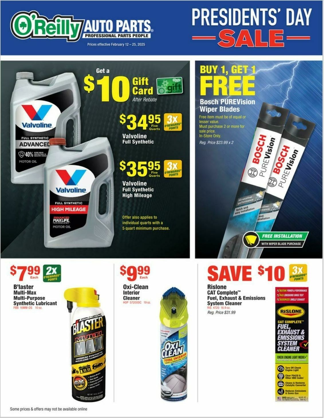 O'Reilly Auto Parts President's Day Sale Weekly Ad from February 12