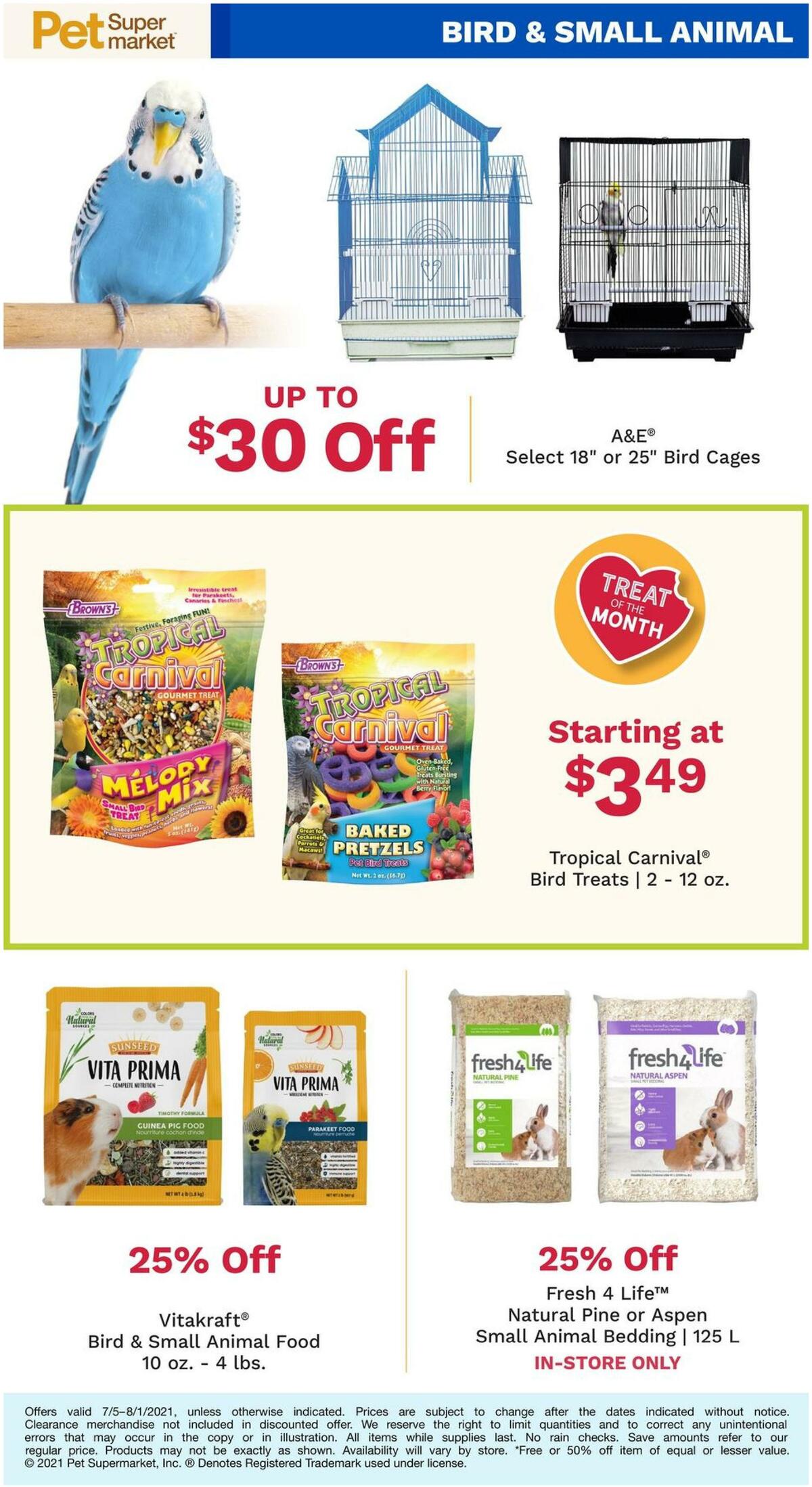 Pet Supermarket July Bird & Small Animal Specials Weekly Ad from July 5
