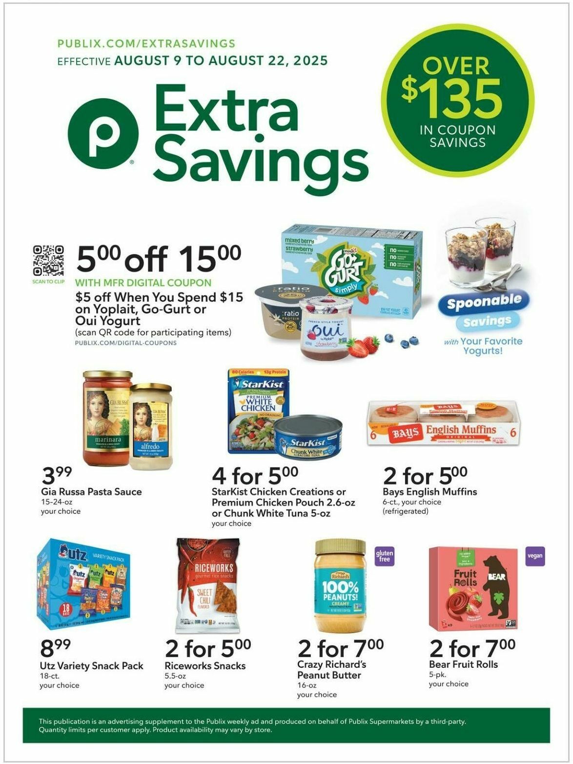 Publix Extra Savings Weekly Ad from August 9