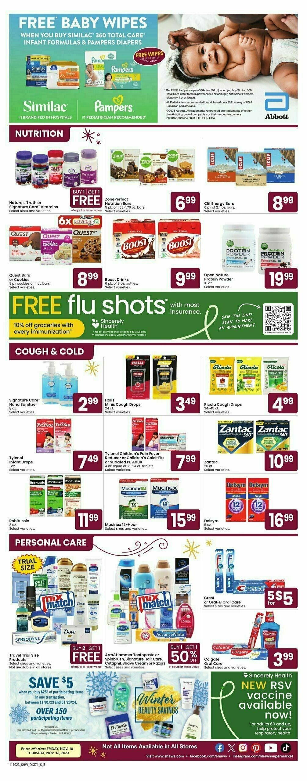 Shaw's Additional Savings Weekly Ad from November 10
