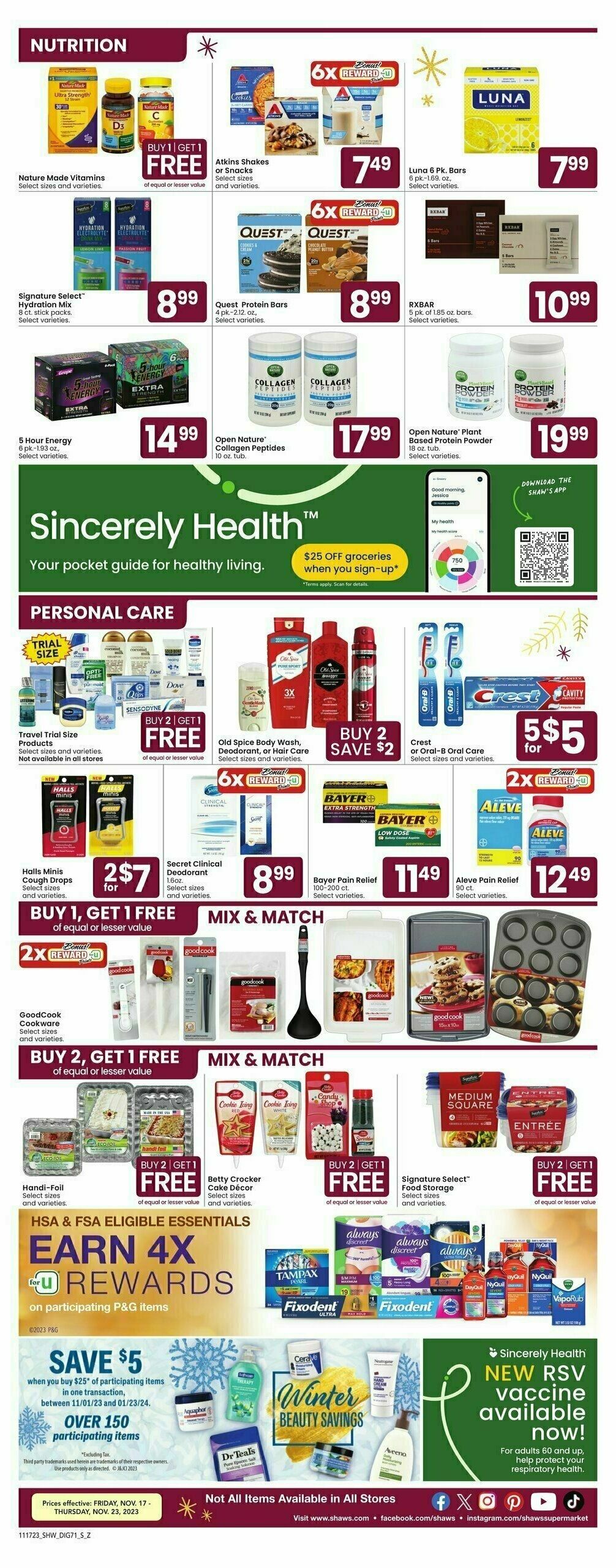 Shaw's Health, Home & Beauty Weekly Ad from November 17