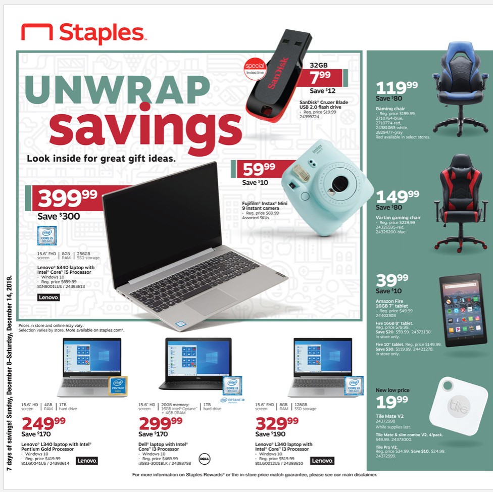 Staples Weekly Ad from December 8
