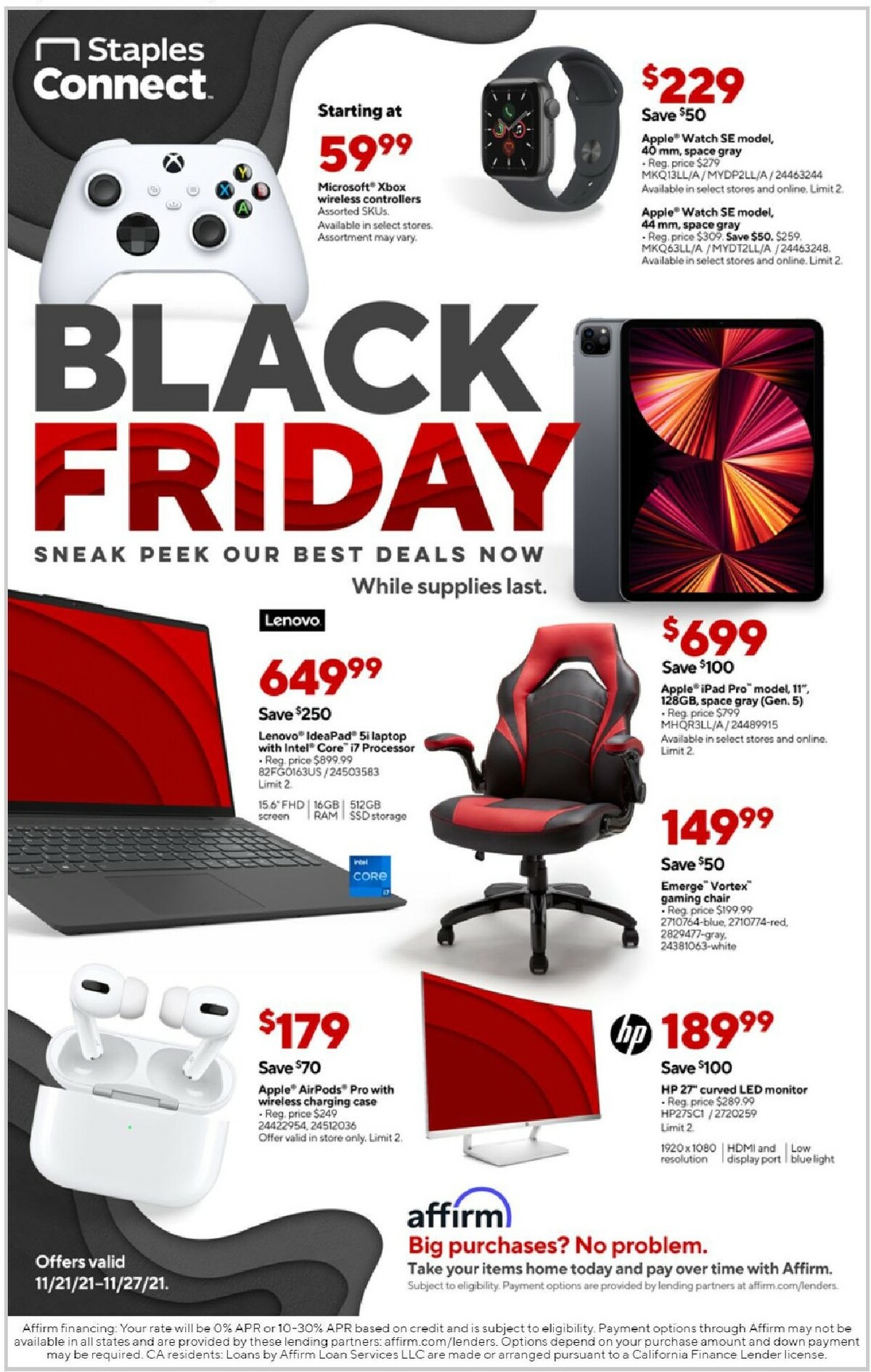 Staples Black Friday Preview Weekly Ad from November 21