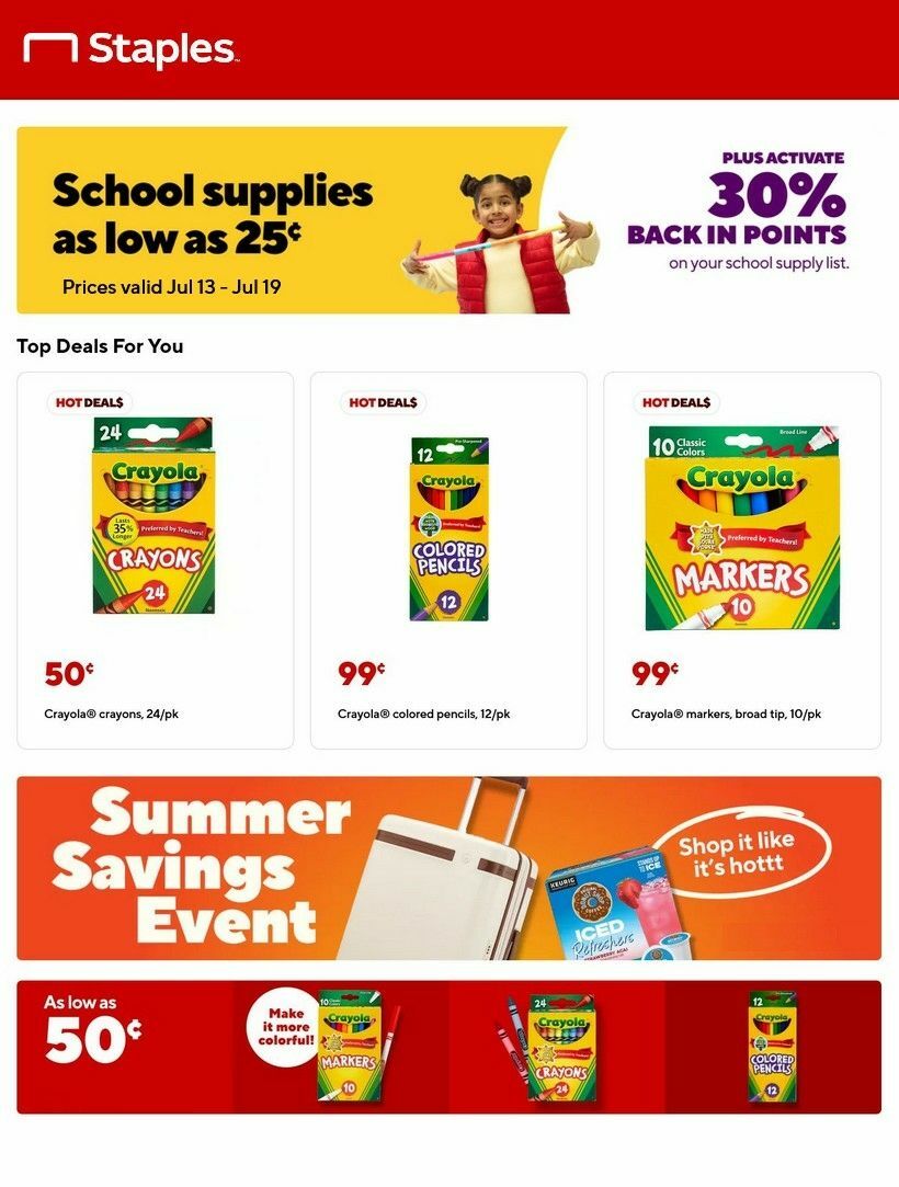 Staples Weekly Ad from July 13