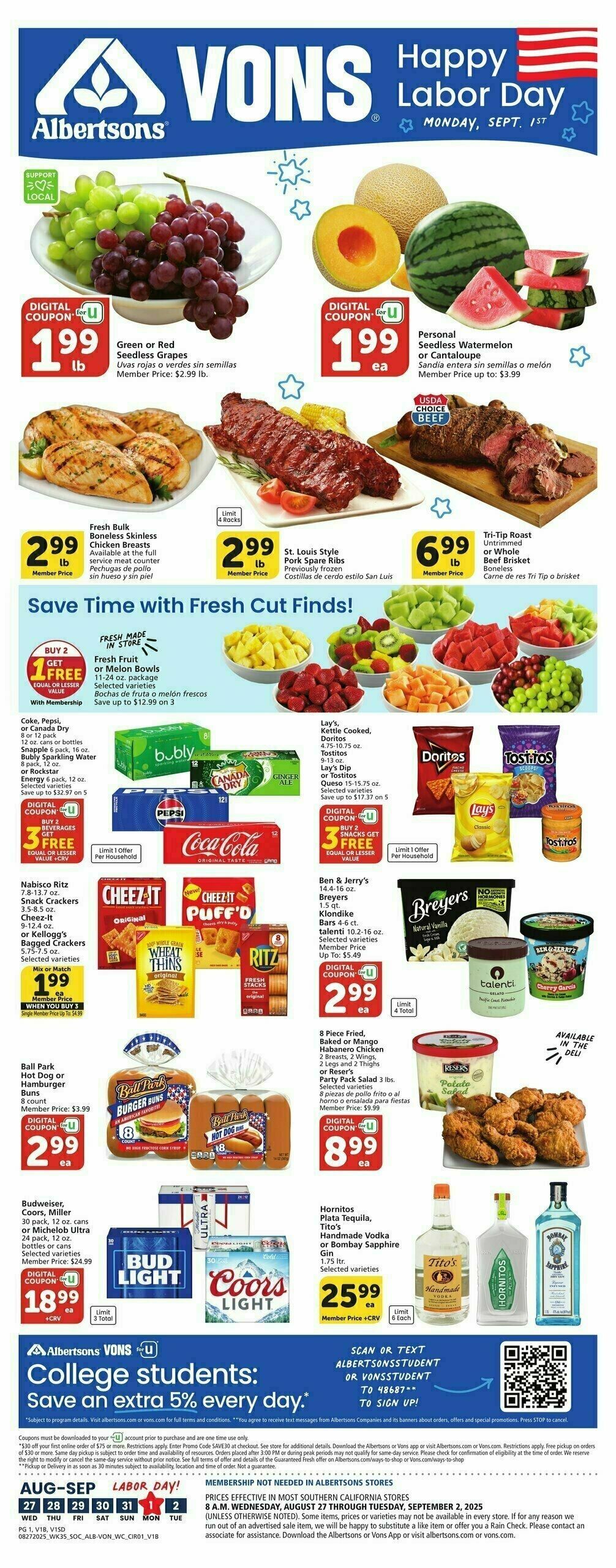 Vons Weekly Ad from August 27
