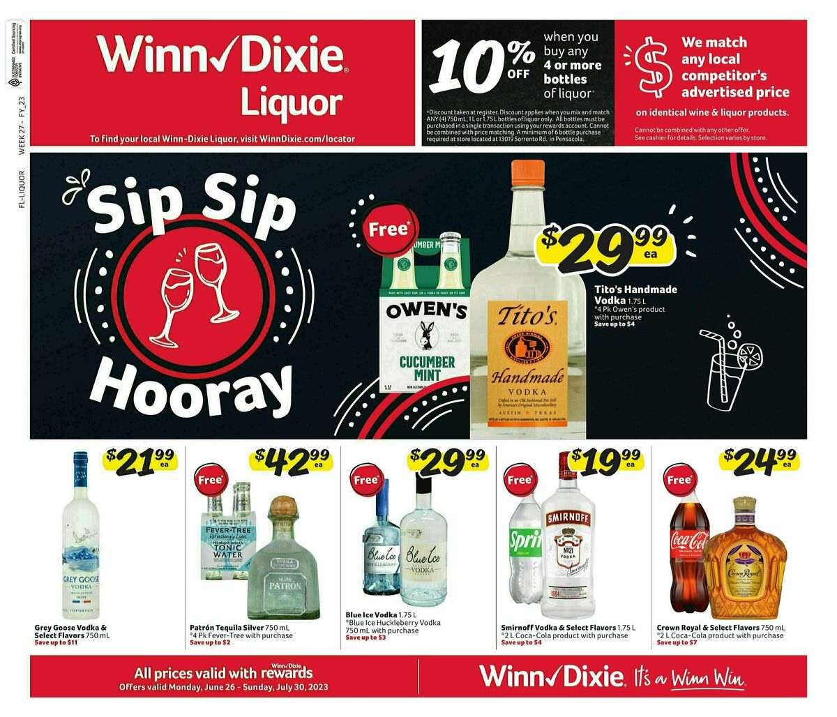 Winn-Dixie Liquor Weekly Ad from June 26