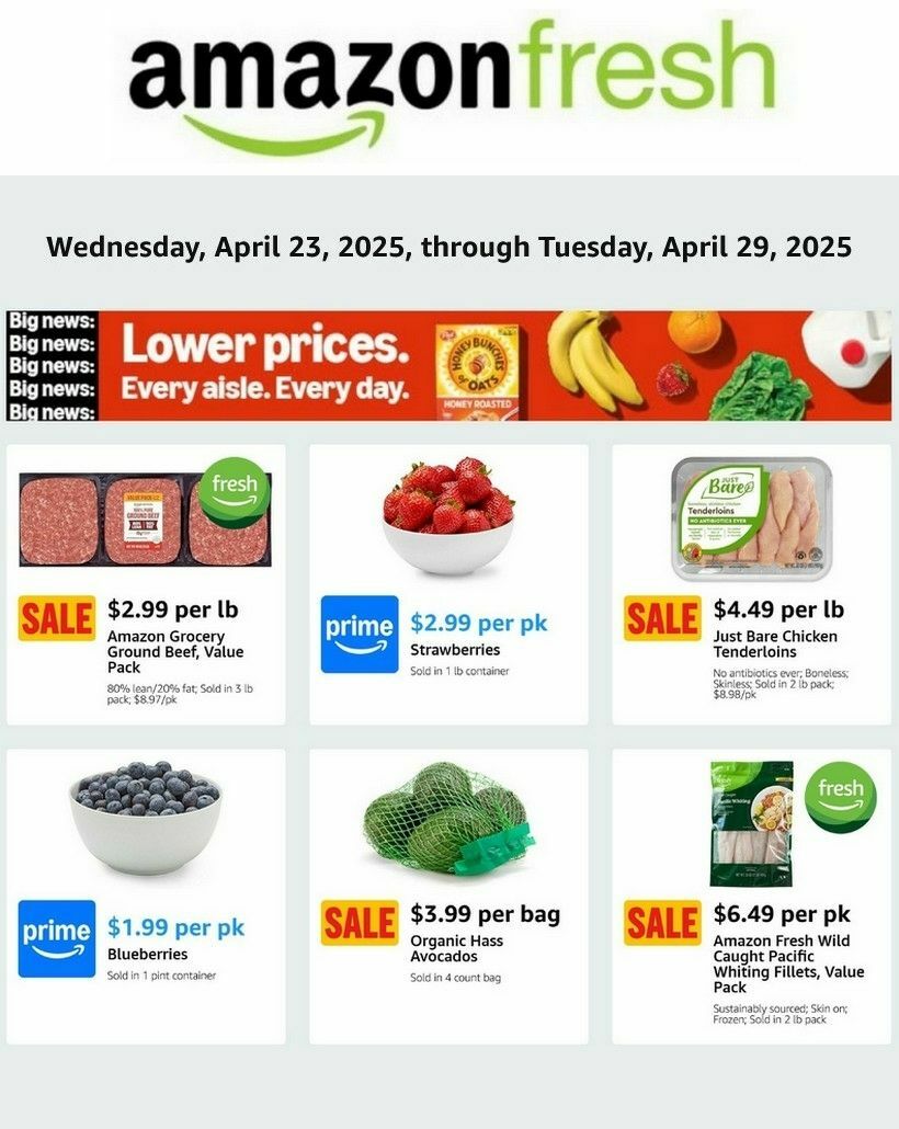 Advertisement. Fresh Amazon Fresh Weekly Sale Ads from April 23