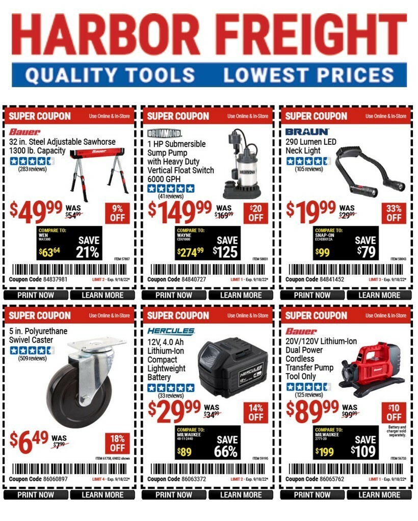 Harbor Freight Tools Best Offers & Special Buys from September 10