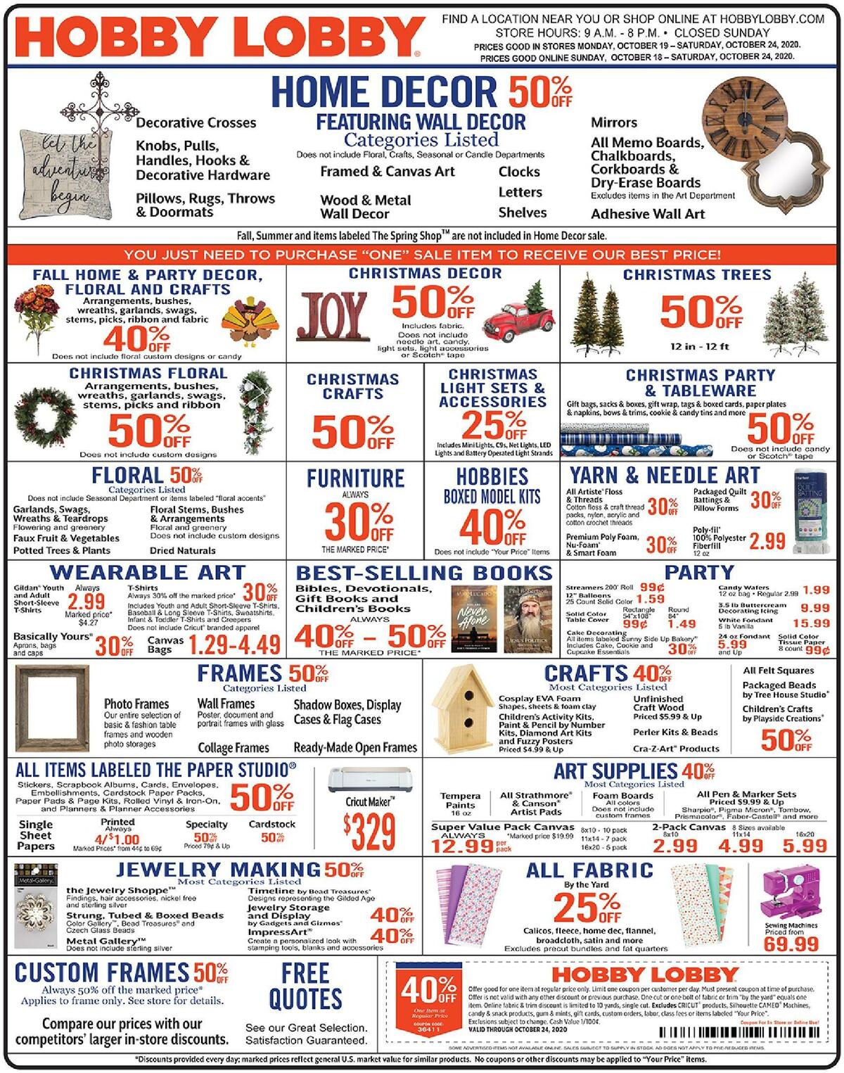 Hobby Lobby Weekly Ad from October 18