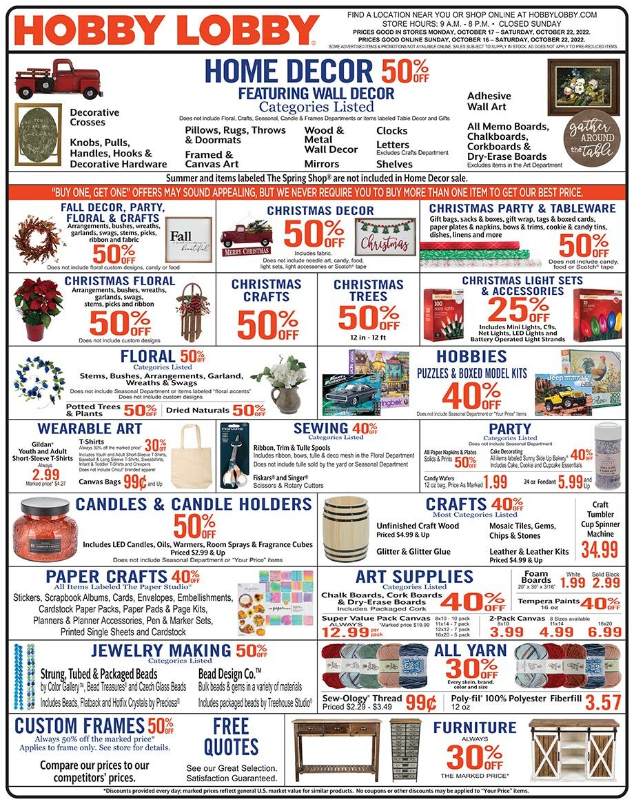 Hobby Lobby Weekly Ad from October 16