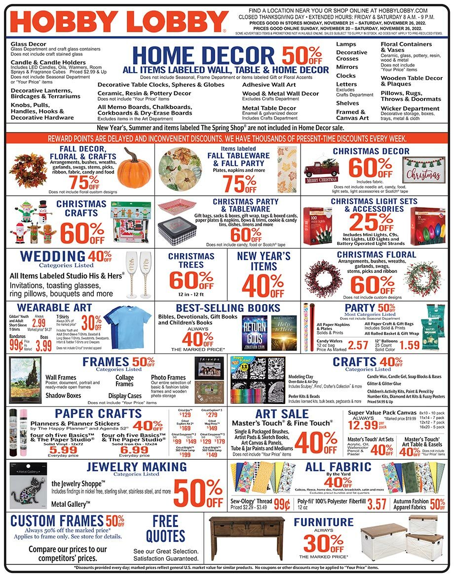 Hobby Lobby Weekly Ad from November 20