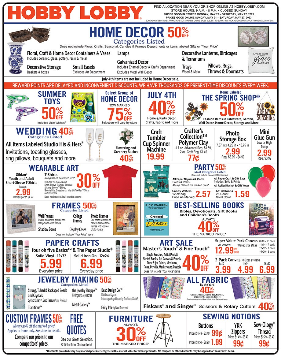 Hobby Lobby Weekly Ad from May 21