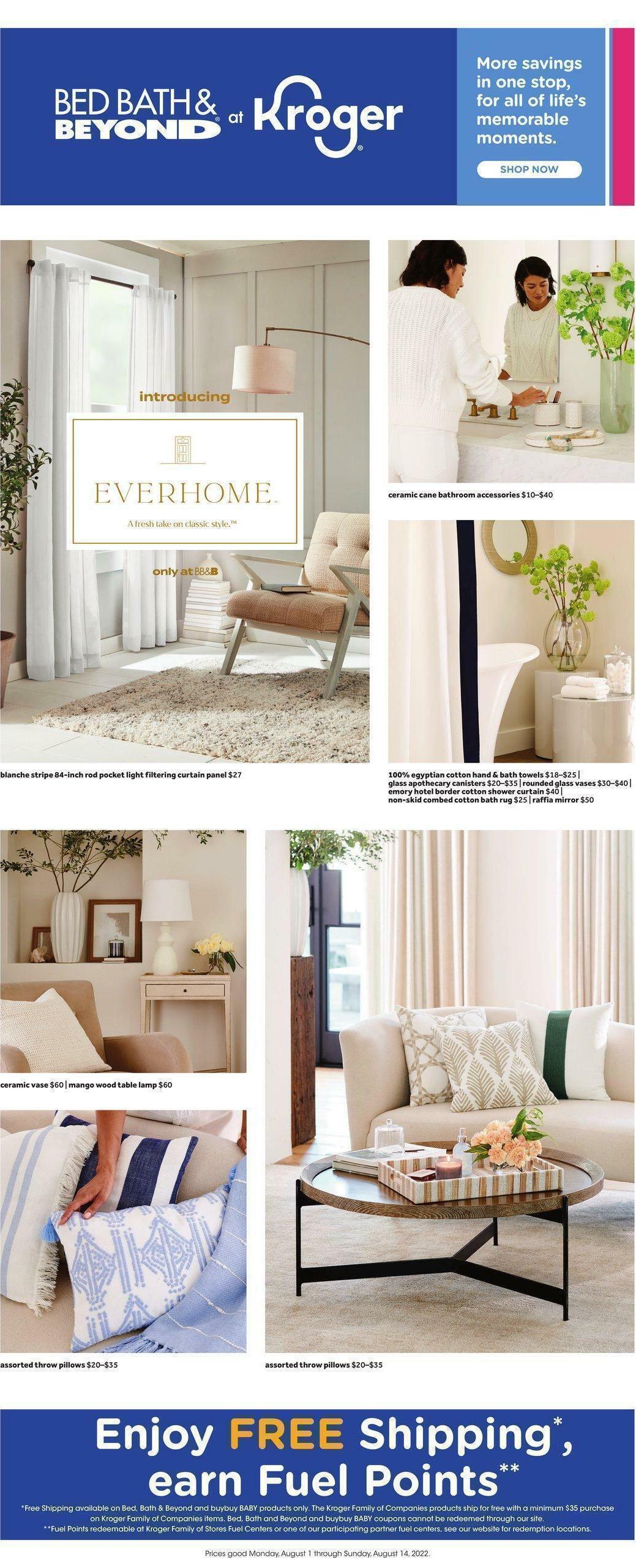 Kroger Bed, Bath & Beyond Weekly Ads & Special Buys from August 1