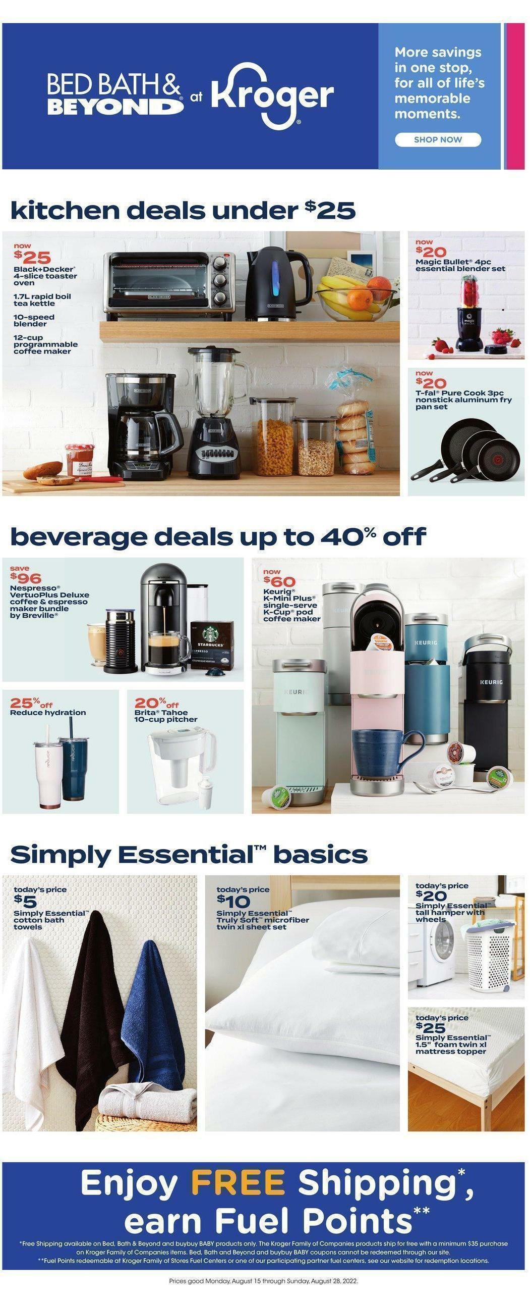 Kroger Bed, Bath & Beyond Weekly Ads & Special Buys from August 15