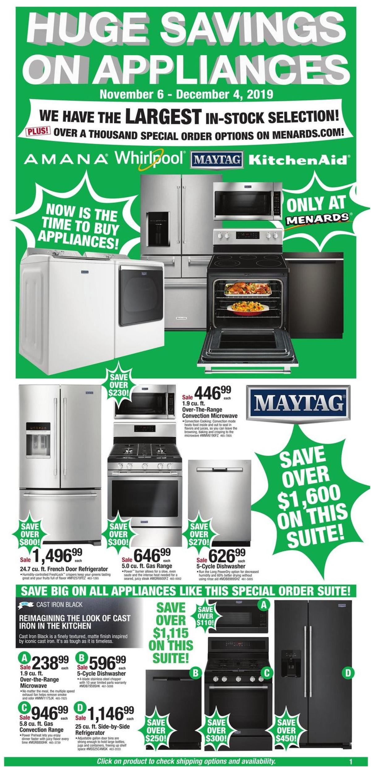 Menards Black November Appliance Event Weekly Ads & Special Buys from