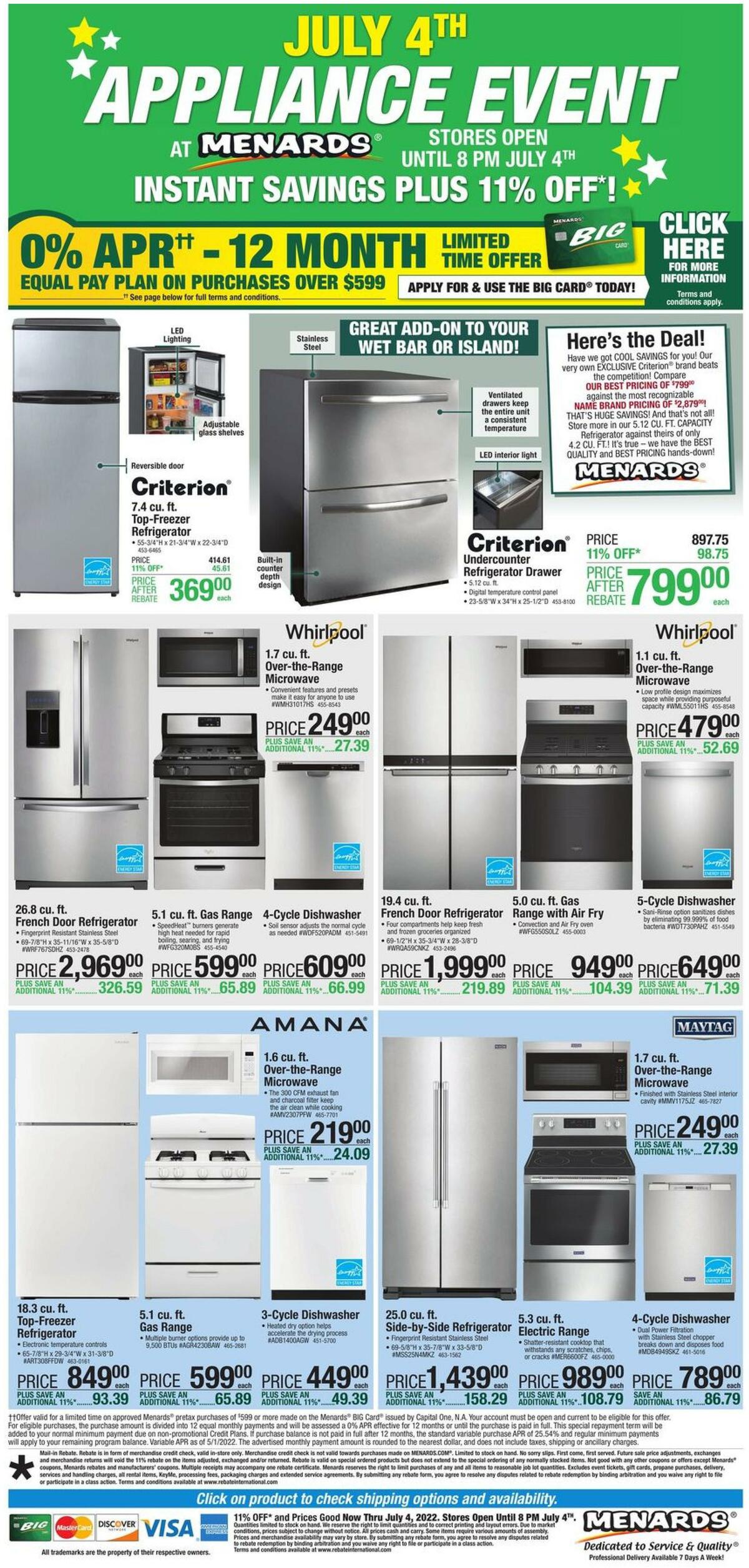 Menards 4TH OF JULY APPLIANCE EVENT Weekly Ads & Special Buys from June 22