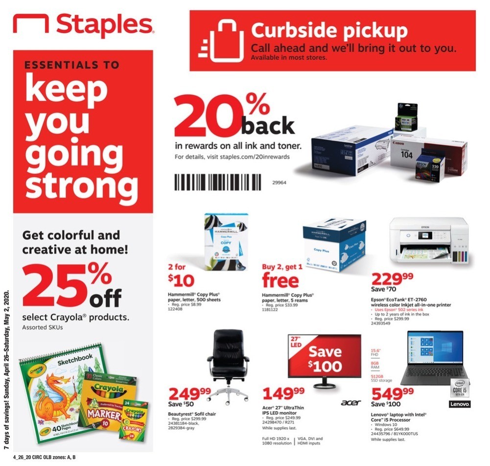 Staples Staples weekly ad from April 26