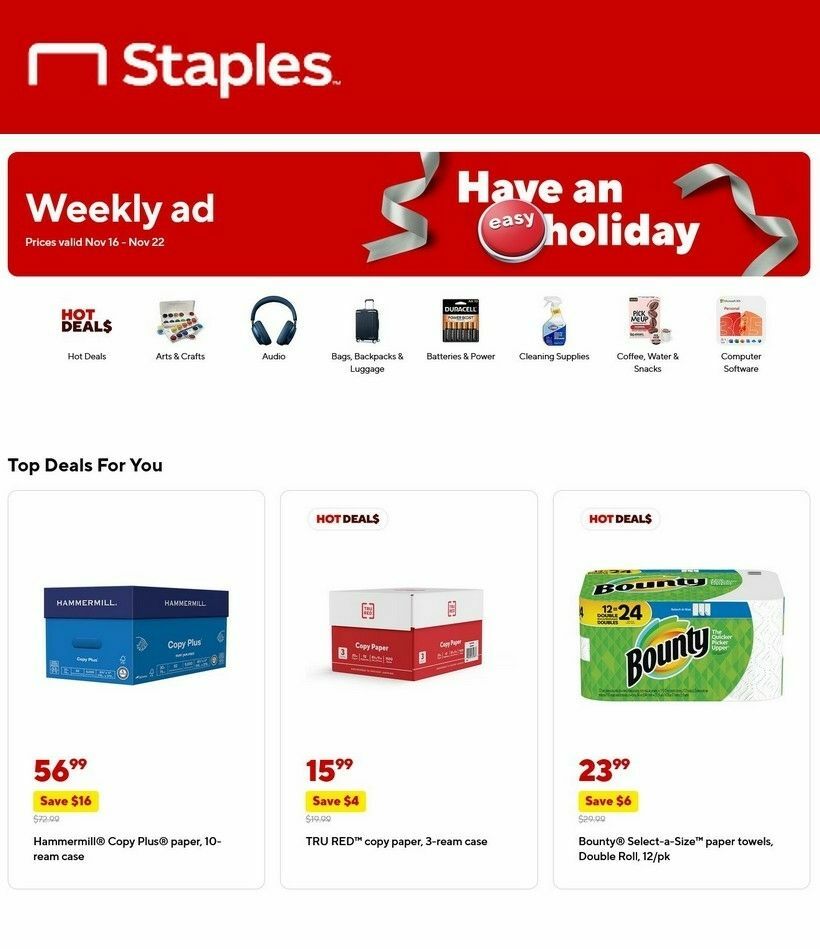 Staples Staples weekly ad from November 16